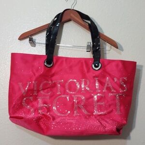 USED VICTORIA SECRET PINK SATIN TOTE WITH FAKE CRYSTALS